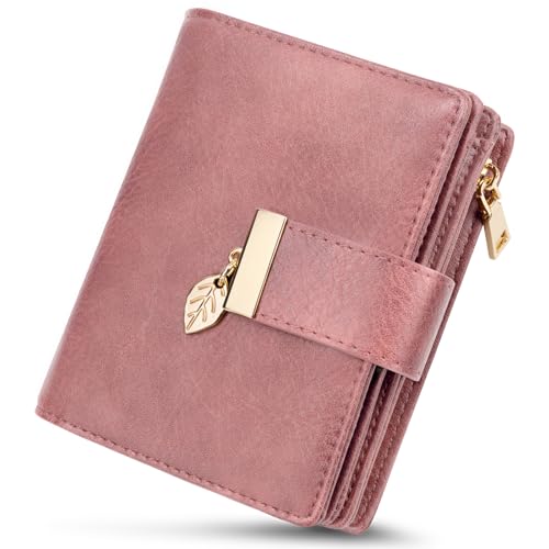 HUANLANG Small Wallets Women RFID Blocking Ladies Wallet with Zipper | Women’s Wallet Credit Card Holder, Leather, ID Window, Zipper Coin Pocket, Bifold,Perfect Gifts,Fits Small Purses,Travel,Pink - color: Pink