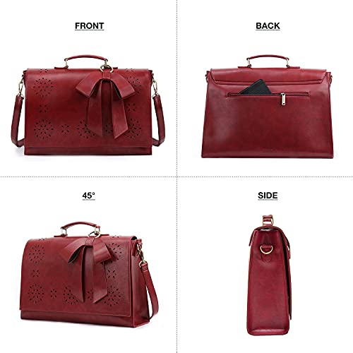 ECOSUSI Women's Briefcase Vegan Leather Laptop Bag for Work Shoulder Computer Satchel Bag with Detachable Bow - color: L-red