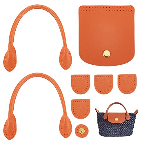 WADORN 8pcs PU Leather Handbag Knitting Kits, DIY Crochet Bag Making Including Sew on Bag Handles Snap Button Bag Covers Handmade Craft Shoulder Bag Making Accessories, Brown - color: Brown