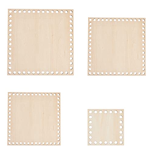 PH PandaHall 4 Sizes Crochet Basket Bottom Square Wooden Basket Bottom | 10/15/17/20cm Wood Base Bag Bottoms Shaper for Knitting Crochet Basket Bag Yarn Weaving Crafts Making, 8mm Hole