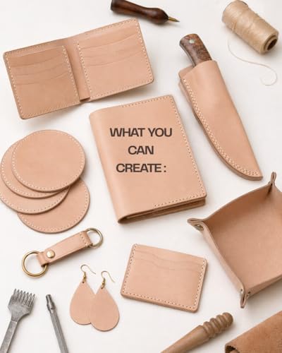 Premium Natural Vegetable Tanned Tooling Leather 5-6 oz (2.0–2.4mm) Pre-Cut Full Grain Grade A Cowhide for DIY Projects, Stamping, Carving, Dyeing, Molding - color: (5-6 Oz) Veg Tan 1 Piece, size: 12''x12''