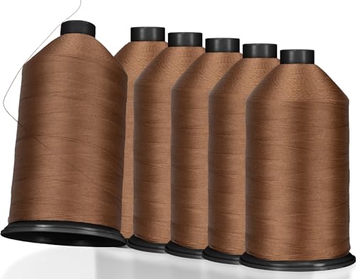 ~ TEX 70 Nylon Thread ~ Size B69 ~ Bonded Finish ~ 6000 Yards ~ Industrial Strength ~ Ideal for Upholstery, Leather, and Heavy Duty Sewing Projects ~ 6 Pack ~ Chestnut Brown - color: Chestnut Brown, size: 6 Pack