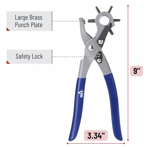 UNCO- Leather Hole Punch Tool, Multi Hole Sizes for Belts and Leather, Belt Hole Puncher, Navy Blue Handle - color: Navy Blue