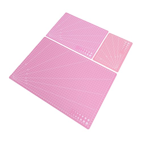Rengue Pink Cutting Mat 3 Pack Non Slip PVC Self Healing Board for Sewing Quilting Crafts, A3 A4 A5 18x12 12x9 9x6 Inches, Double Sided Grid Mat for Fabric Leather Paper Art Des
