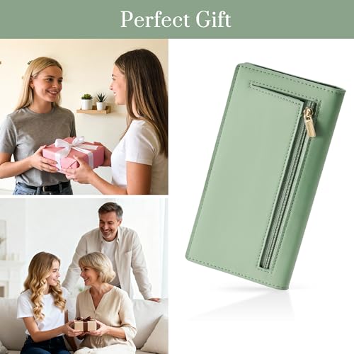 Airkit Slim Women's Wallet, Thin RFID Blocking Wallet for Ladies, Minimalist Credit Card Holder with Zipper Pocket, Matte Green - color: Matte Green