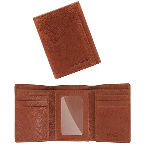 Genuine Leather Mens Trifold Wallet RFID Blocking with 6 Credit Card Slots 1 ID Window Section for Bills 2 Hidden Pockets | Tan - color: Tan, size: 6 Card + 1 ID