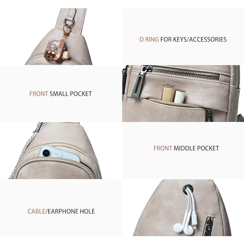 Leresas 7L Sling Bag for Women Crossbody Bag Sling Purse Fanny Packs Vegan Leather Chest Bag Trendy Handbag Travel Anti Theft - color: Light Grey