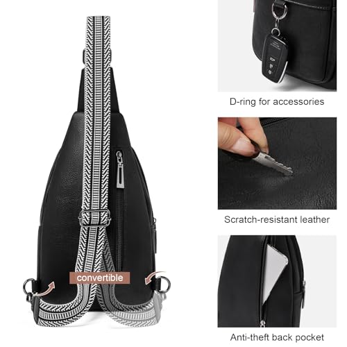 cakang Womens Sling Bag Crossbody Bags for Women Vegan Leather Sling Backpack Daypack Fanny Pack Crossbody Purse Travel - color: 1-black