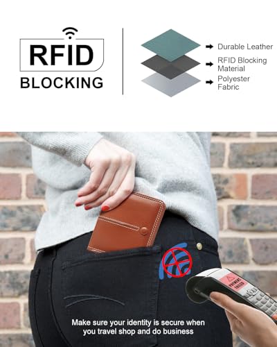 TFKGS Slim Wallet for Women RFID Wallet Women Small Wallets Woman Thin Credit Card Holder RFID womens wallet Blocking Bifold Compact Pocket Ladies Leather Brown Mini Purse - color: 4-Upgrade-Wax-Brown