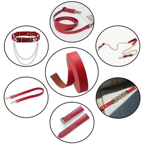 picheng Faux Leather Strap 1 Inches Wide Lychee Texture Leather Straps for Crafts, 200 Inches Long Faux Leather Strips - color: Red