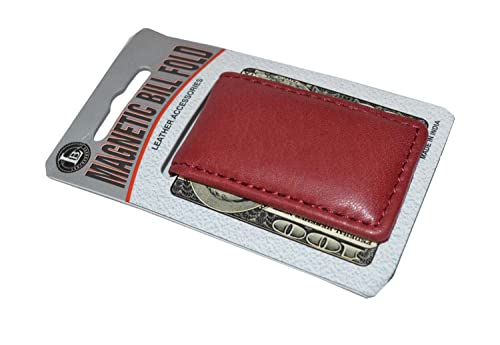 Men's New Leather Strong Magnetic Money Clip (Wine) - color: Wine