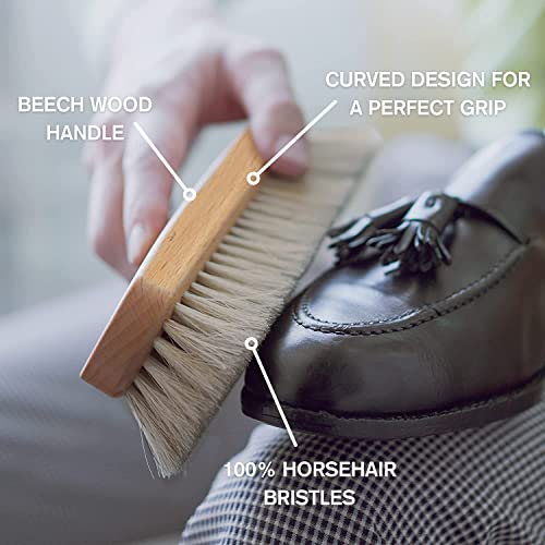 Premium Beige Horse Hair Brush - Horse Hair Shoe Brushes for Polishing, Cleaning & Buffing Leather Shoes - Boot Brush with Soft Bristles, Comfy Grip - Shoe Polish Brush Made of Beech Wood - color: Natural White