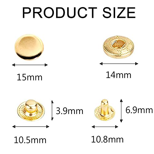 BetterJonny 24 Sets Heavy Duty Leather Snap Fasteners Kit, 15mm Metal Snap Buttons Press Studs Leather Rivets Snaps with 4 Setter Tools for Clothes Bracelet Jackets Jeans Gold - color: Gold, size: 15mm