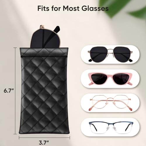FINTIE Soft Eyeglasses Case with Cleaning Cloth, Squeeze Top Glasses Pouch | Sunglasses Eyewear Bag, Vegan Leather, For Reading /Prescription Glasses Storage, For Women Daily Carry - color: Black Lattice