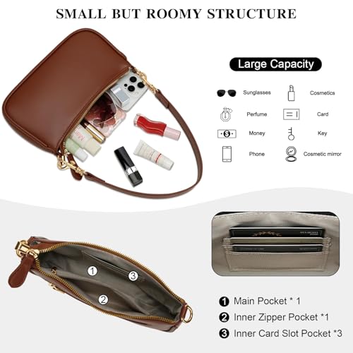 KKXIU Small Black Purse for Women, Cute Mini Shoulder Bag Zipper Closure | 2 Removable Straps, Retro Underarm Bags, Classic Crossbody Bag, Handbag for Women - color: Brown