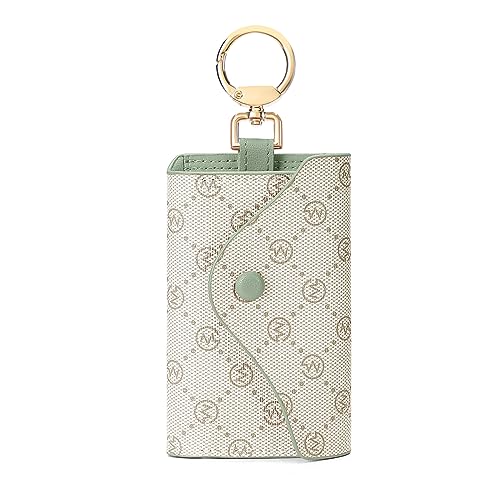 GOLF SUPAGS Women PVC Leather Car Key Chain Card Holder Wallet Pouch 6 Hook Snap Closure keys Money Organizer Case | Card Holder - color: Bean Green×Ash Green, style-2
