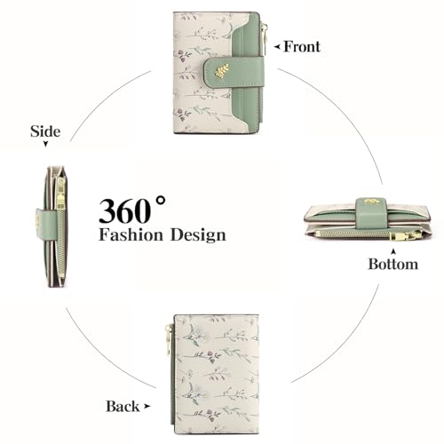 GAEKEAO Wallet Women Small RFID Vegen Leather Card Holder for Women | Compact leather wallet, credit card holder, RFID protection, ID window, coin pocket, lightweight travel purse - color: Green
