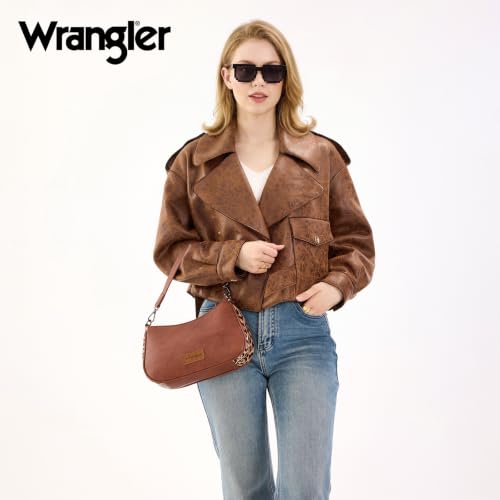 Wrangler Shoulder Bag for Women Western Small Purse Hobo Handbag | Aztec, Underarm Bag, 2 Detachable Straps, Secure Zipper Closure, Back Pocket, Crossbody Bag for dates, travel and everyday - color: Brown-leopard