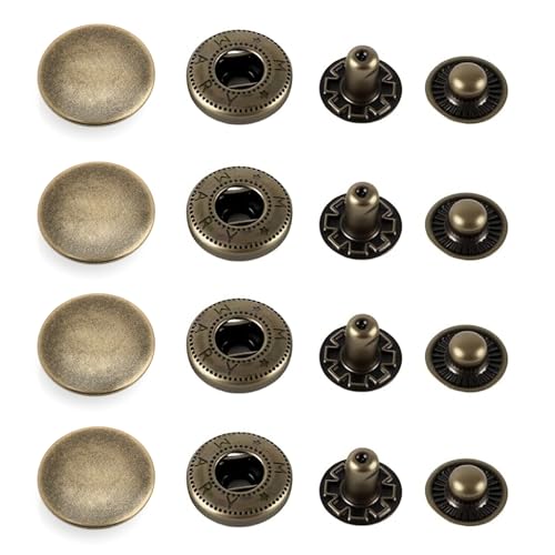CRAFTMEMORE 50 Sets Antique Brass Snap Buttons S-Spring Socket Popper Fasteners for Jacket Bag Closures #665 VT2 (10mm (0.39")) - size: 10mm (0.39")