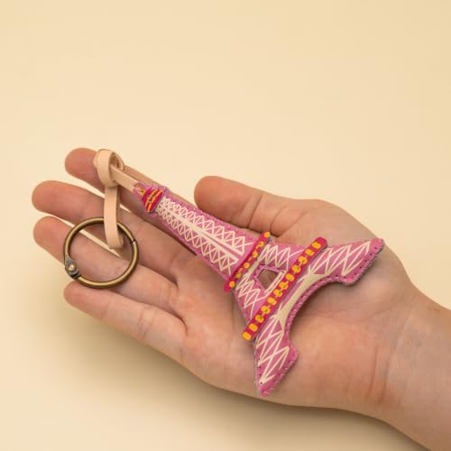 Travel Icon Leather Charm Keychain - Hand-Sewn Bag Charm for Car, Backpack Decoration, Gift for Women Men Kids - color: Eiffel