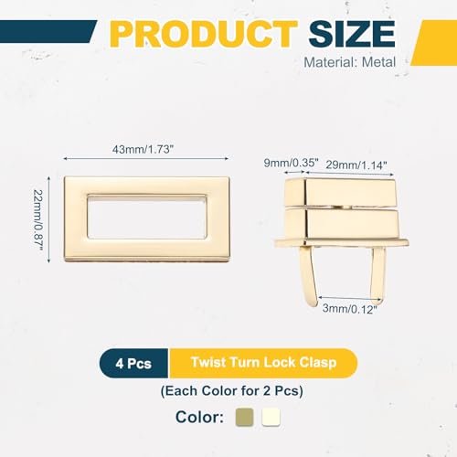 M METERXITY 4Pcs Purse Twist Lock (1.73 x 0.87 Inches, Light Gold/Bronze)- Rectangular Purse Closure Twist Turn Lock Clasp Metal Clip Hardware Apply to DIY Handbag/Purse/Wallet/Leather Craft - color: Light Gold/Bronze, size: 1.73 x 0.87"