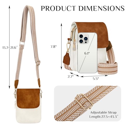 Fashion Small Crossbody Bags for Women Trendy Designer Cell Phone Purses - color: Whitebrown