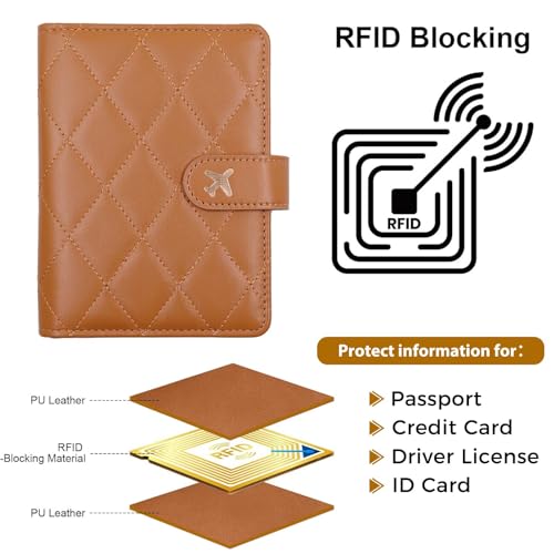 Melsbrinna Premium Leather Passport Holder Covers Case, Waterproof Rfid Blocking Travel Wallet Passport Holder with Pen Holder, Cute Passport Book for Women/Men - color: AZ-LG Brown