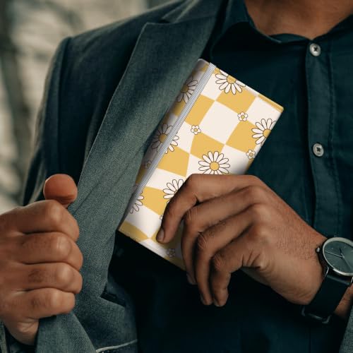 Checkbook Cover for Personal Checkbook, Cute Pu Leather Check Book for Women & Men, Slim Checkbook Holder with Pen Holder and Built-in Clear Plastic Divider, Daisy Checker - color: Daisy Checker