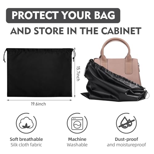 10 Pack Purse Dust Bags Large Silk Drawstring Dust Bag Cover for Handbag Shoe Storage(Black, M-19.6 × 15.7 in) - color: Black-10pcs, style: M-19.6 × 15.7 in