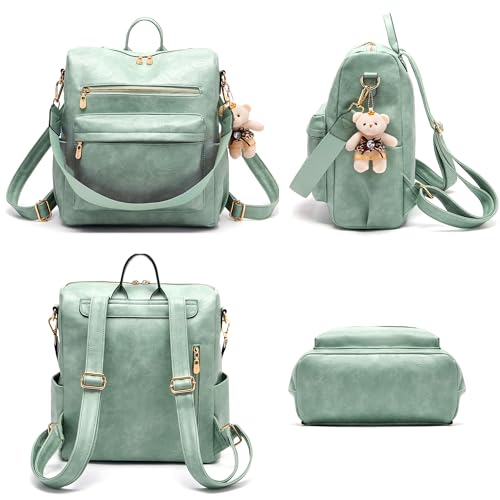 Soperwillton Women Backpack Purse Shoulder Handbags Travel Bag Set 2pcs | Soft PU Leather,Large Capacity,Many Pockets,with a Functional Wallet,with a Detachable Shoulder Strap,Multipurpose Design - color: Iceblue