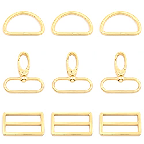 15Pcs Metal Swivel Snaps Hooks with D Rings and Tri-Glides Slide Buckles for Key Lanyard Purse Bag Straps Dog Collars DIY Sewing Hardware Craft (1-1/2 inch, Gold) - color: Gold, size: 1-1/2 inch