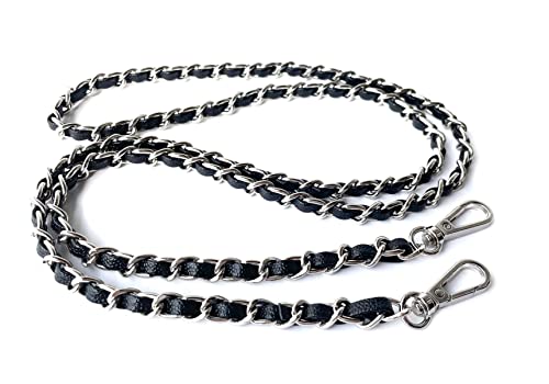 Caviar leather Purse Chain Strap Slim Wide 8mm Length 48.4inch Replacement crossbody chain strap for small handbag - color: Silver