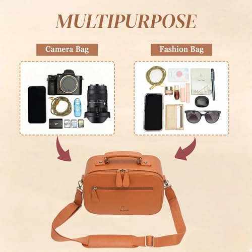 Camera Sling Bag, Waterproof PU Leather Crossbody Camere Bag for Photographers, Small Shockproof Case with Removable Dividers for DSLR/SLR/Mirrorless, 4L Brown - color: Brown