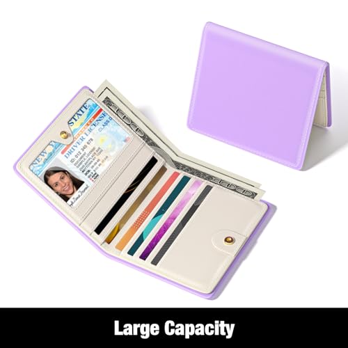 Rouidr Womens Wallet, RFID Small Slim Wallet for Women, Cute Bifold Leather Pocket Credit Card Holder Ladies Mini Purse with Zipper Coin Pocket & ID Window, Purple - color: A-Purple