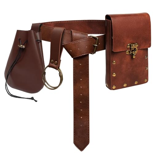 SUMGOGO Retro Belt Pouch Waist Bag Womens Fanny Pack Cellphone Holder Steampunk Medieval Renaissance Purse Costume Accessory - color: Tri-Brown