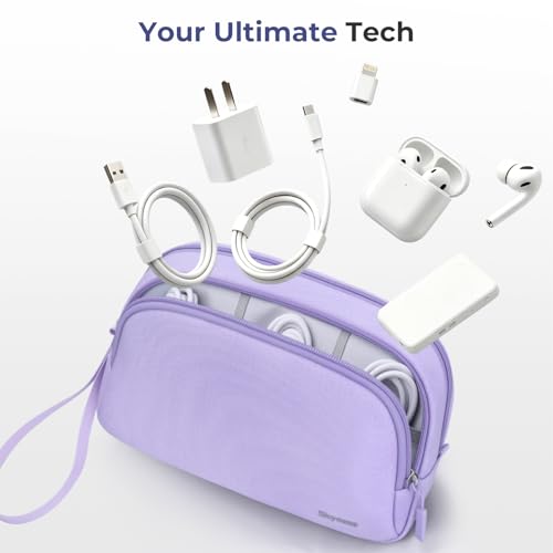 Skycase Travel Cable Organizer - Lightweight Water Resistant Dual-Layer Tech Pouch with Wrist Strap 9 Compartments Electronic Organizer Travel Case for Charger Cord Hard Drive,Medium,Purple - color: Purple, size: M