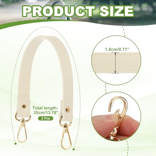 YELARXI Leather Purse Strap Replacement PU Short Bag Handles with Gold Lobster Buckles, 13 Inch Length Fit for Handbags Shoulder Bag Accessories - Rectangle (2Pack, Warm White) - color: Warm White/Gold, size: 13 inches