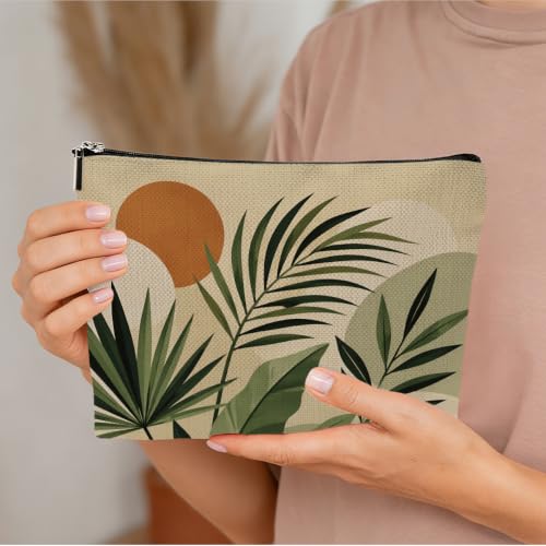 Boho Makeup Bag，Bohemian Makup Pouch Cosmetic Bags for Women Girls Mom - color: Abstract Palm Leaf Sun 981