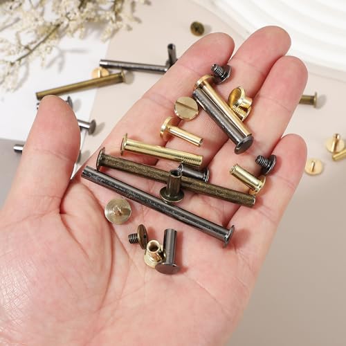 uxcell 30 Sets Chicago Screw Rivets M4x12mm Metal Phillips Head Post Nail Rivet Stud Screws Connectors for DIY Leather Belt Bag Craft Bookbinding, Brass - size: M4x12mm