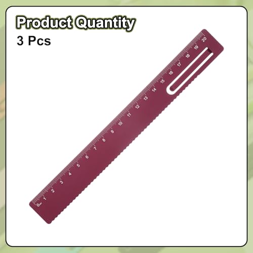 HARFINGTON 3pcs Straight Ruler 20cm Metric Metal Aluminum Alloy Measuring Bookmark Clip Ruler Scale Tool for Measure Study Reading Classroom Office, Dark Red - color: Dark Red, size: 20cm