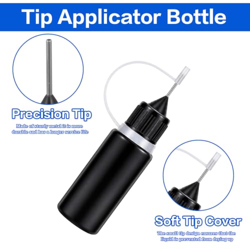12pcs Black Precision Tip Applicator Bottles 10ml Fine Metal Needle Tip Squeeze Bottles for Glue Liquid Acrylic Painting DIY Paper Quilling Crafts Leak-Proof with Protective Caps