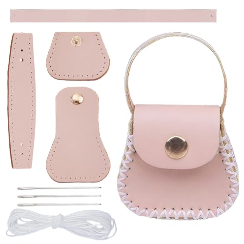 CALFOVERA DIY Genuine Leather Purse Making Kit for Women Handbag Mini Coin Bag Sewing Set Handmade Small Purse Crochet Knitting Supplies for DIY Birthday Bridal Wedding Gift(Pink) - color: pink