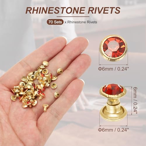 PATIKIL 6mm Leather Rivets, 70 Sets Rhinestone Rivet Studs Double Cap Spikes Rivet for Leather Crafting for Decor Repair DIY Clothing Belts Bags Shoes, Red Gold Tone - color: Red, size: 6mm