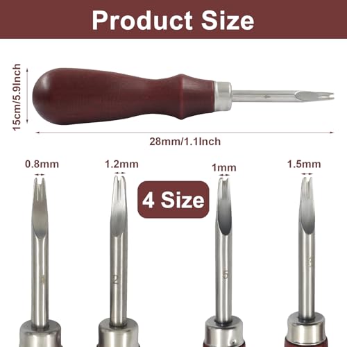 Waziaqoc 4-Pack Leather Edge Beveler Tool, 0.8mm, 1mm, 1.2mm, 1.5mm | Red, Leather Edge Skiving Bevelers, Crafting Essential for DIY Leatherworking Projects - size: 0.8mm / 1mm / 1.2mm / 1.5mm