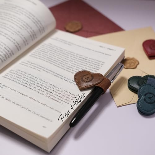 Magnetic Leather Bookmarks with Pen Holder, 26 Letters Name Initial Custom Personalized Heart-Shaped Book Marks for Book Lover Readers, Bygone Cute Leather Bookmark Gift for Women,Girls (Red,U) - color: Red, size: U