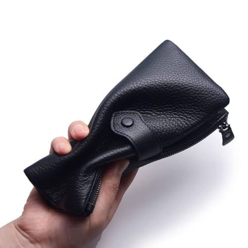 Bveyzi Women Soft Leather RFID Blocking Bifold Slim Wallets Ladies Credit Card Holder Double Zipper Pocket - color: Black