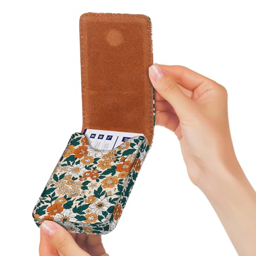 Business Card Holder, PU Leather Printing Business Card Case Pocket with Magnetic Shut, Portable Business Card Carrier Holder for Women or Men (Flower-Yellow) - color: Flower-Yellow