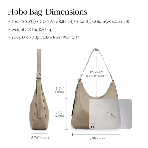 befen Genuine Leather Hobo Bags for Women, Top Grain Real Leather Women's Shoulder Bag Handbags Purses with Adjustable Strap - color: Grey