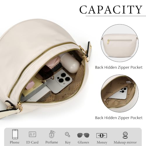 KKXIU Crossbody Bags for Women Nylon Travel Fanny Packs | Large Bum Bag | Spacious Trendy Shoulder Purse - color: Large-Beige