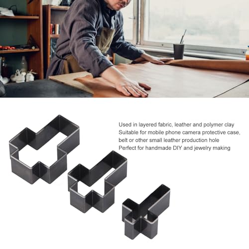 3PCS Crossed Shaped Leather Cutter Set, Leather Corner Punch, Crossed Shape Hollow Punch Cutter Set for Leather Crafts 69mm 61mm 53mm Height